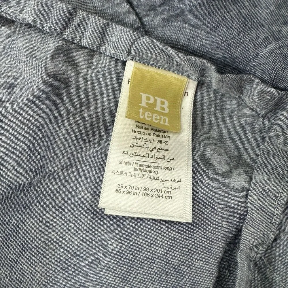 Pottery Barn PB Teen Organic Chambray Sheet Set Blue XL Twin Top & Bottom READ